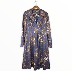 70’s Vintage Lilac Floral Long Sleeve Midi Dress